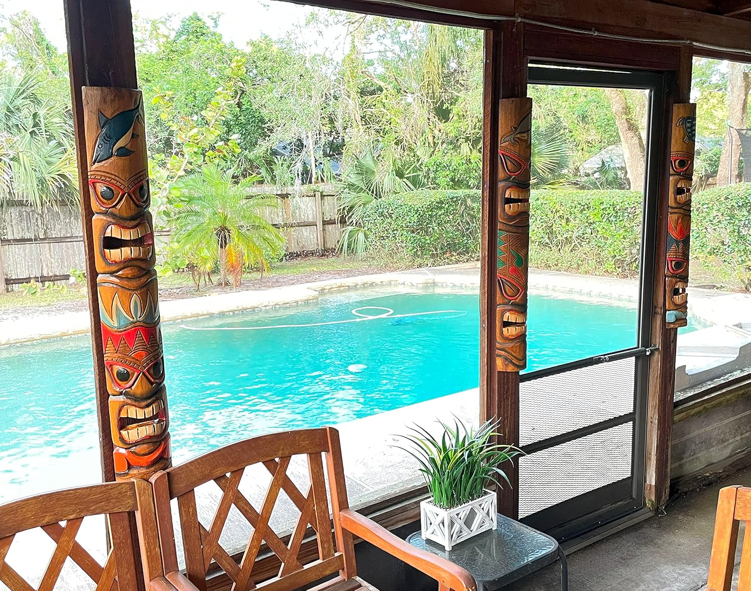 Set of 3 Hand-Carved Ocean Animal Wall Masks - Brown Wood Decor 40 Inch Tall