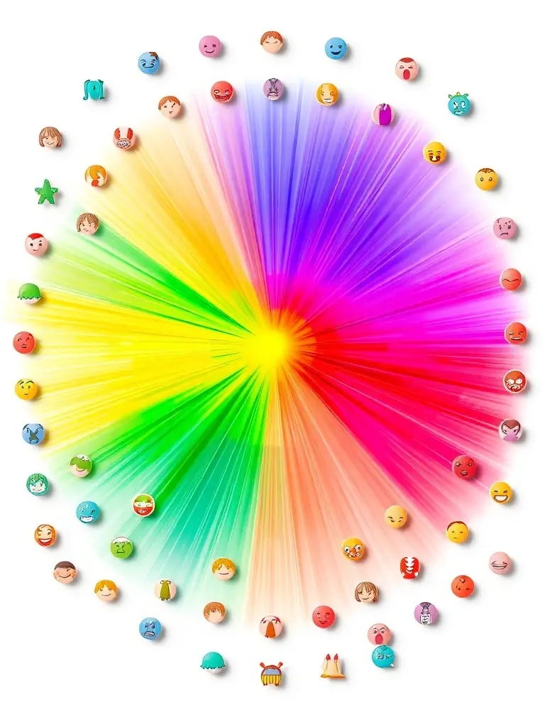 An artistic image showcasing a spectrum of colors and their corresponding emotional associations, representing the application of chromatic neuroscience in advertising.