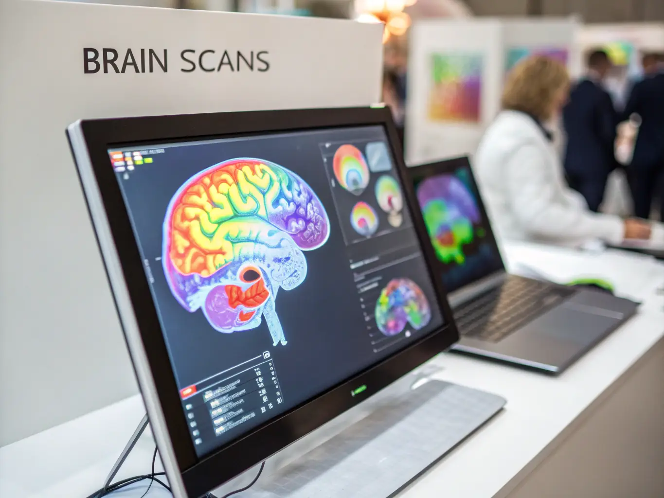 An image showcasing a spectrum of colors influencing human emotions, with brain scans highlighting the areas activated by different hues, representing the application of chromatic neuroscience.