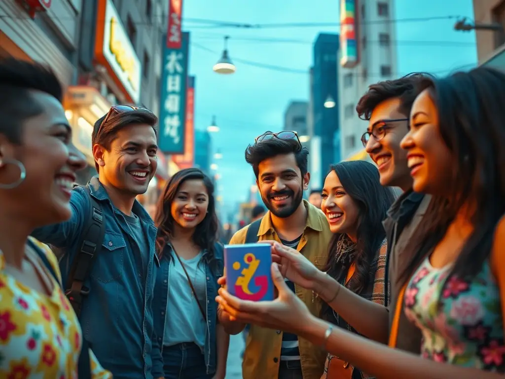 A visually striking image depicting a chain reaction of emotions, starting with a brand logo and spreading through a diverse group of consumers, symbolizing the impact of emotional chain reaction engineering.